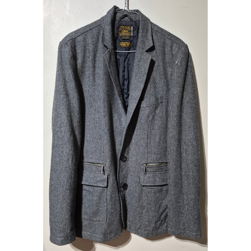 s.Oliver Mens Grey Micro Houndstooth Casual Sport Coat Jacket L 13.210.54.8683